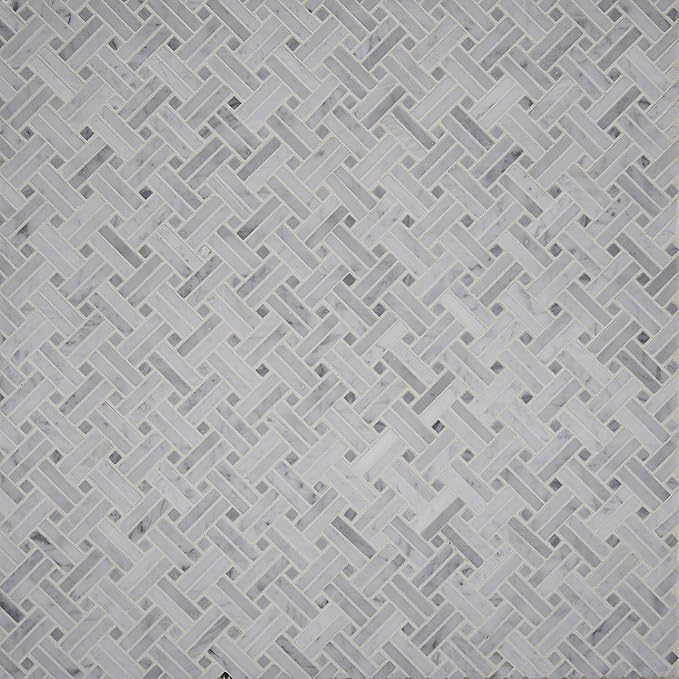 MSI Carrara White Marble Basketweave Mosaic Tile for Kitchen Backsplash, Bathroom Accent Wall, Shower Wall