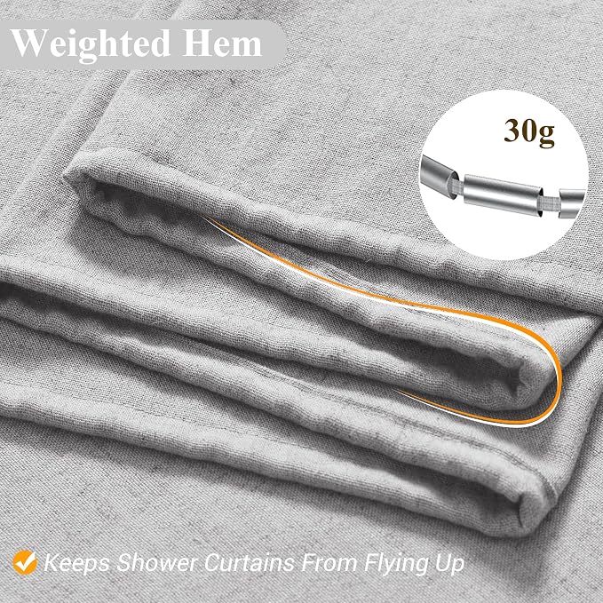 Light Grey Linen Shower Curtain, Cloth Textured Fabric Shower Curtain Set with Hooks, Simple Elegant Modern Farmhouse Country Ultra Thick Bath Curtains for Bathroom,Water Repellent,72x78
