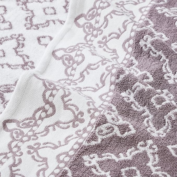 Modern Threads Charlize 6-Piece 100% Cotton Towel Set–Reversible Yarn Dyed Jacquard & Solid – Includes 2 Bath Towels, 2 Hand Towels, 2 Washcloths – Absorbent, Quick Dry, Soft & Durable – Orchid