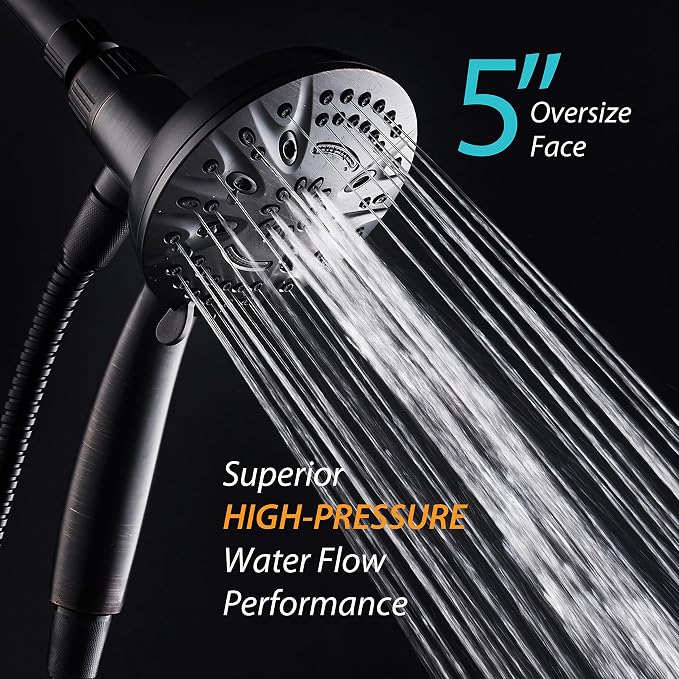 AquaDance New Magnetic Docking 8-setting High Pressure Handheld Shower Head | Space-age Magnetic Guidance Bracket System, Giant 5-inch Face, Extra-long 72-inch Stainless Steel Hose - Bronze