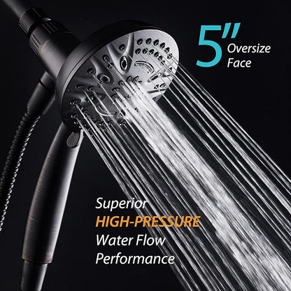AquaDance New Magnetic Docking 8-setting High Pressure Handheld Shower Head | Space-age Magnetic Guidance Bracket System, Giant 5-inch Face, Extra-long 72-inch Stainless Steel Hose - Bronze