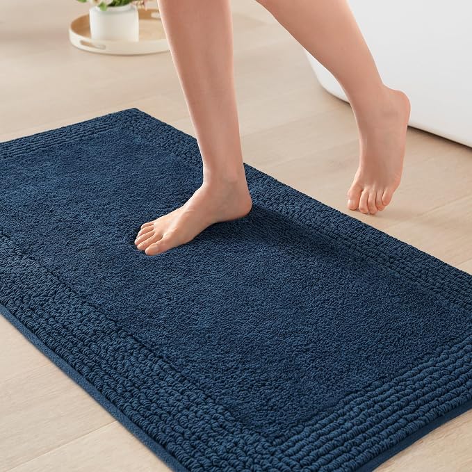 Madison Park Splendor Reversible 100% Cotton Bath Rug, 20 x 30, Navy | Tufted Bathroom Mat, 3000 GSM, Hotel Quality, Luxurious Plush, Medium Pile, Absorbent, Quick Dry, OEKO-TEX, Shower Room Décor