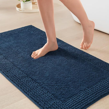 Madison Park Splendor Reversible 100% Cotton Bath Rug, 20 x 30, Navy | Tufted Bathroom Mat, 3000 GSM, Hotel Quality, Luxurious Plush, Medium Pile, Absorbent, Quick Dry, OEKO-TEX, Shower Room Décor