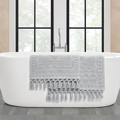 French Connection Nellore Bath Rugs, Set of 2 Woven and Beaded Bath Mats, Durable and Thick Bath Mats for Bathroom and Shower Rugs, 17" x 28" and 20" x 38", Light Grey