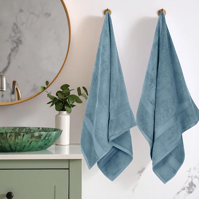 Superior Egyptian Cotton Plush & Absorbent, Bath Towel Set of 2, Denim Blue | Quick Dry, Soft Luxury Towel Set, Bath Essentials for Bathroom, Guest Bath, Spa, 2 Piece Bath, Madeline Towels
