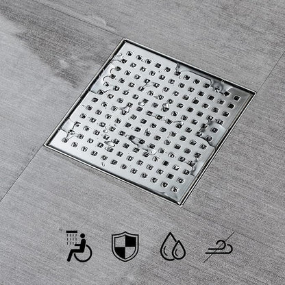 SaniteModar Square Shower Drain 6 inch Brushed with Square Hole Cover | 304 Stainless Steel Brushed Shower Drain with Hair Catcher and Threaded Adapter