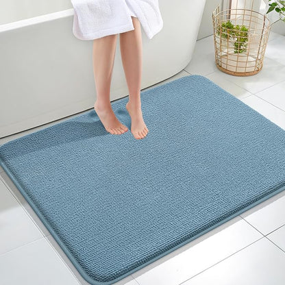 OLANLY Memory Foam Large Bathroom Rugs 40x32, Absorbent Bath Mat, Airy Blue | Soft Quick Dry Bath Rugs, Non-Slip Carpet, Machine Washable Mat for Bathroom Floor, Tub and Shower, Home Decor Accessories