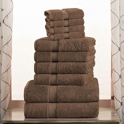 Superior Egyptian Cotton Ultra Plush & Absorbent, 10 Piece Set, Chocolate | Quick Dry, Soft Luxury Towel Set, Bath Essentials, Guest Bath, Spa, 2 Bath, 4 Hand, 4 Face Towels, Madeline Towels