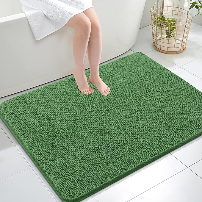OLANLY Large Bathroom Rugs 40x32, Extra Soft Absorbent Chenille Bath Rugs | Olive Green, Quick-Drying Rubber Backing, Washable Bath Mat for Bathroom Floor, Tub and Shower, Home Decor Accessories