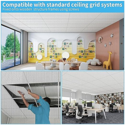 Art3d Acoustic Drop Ceiling Tiles 24x48 10-Pack, Soundproof Panels 2x4ft for Wall Coverings, White