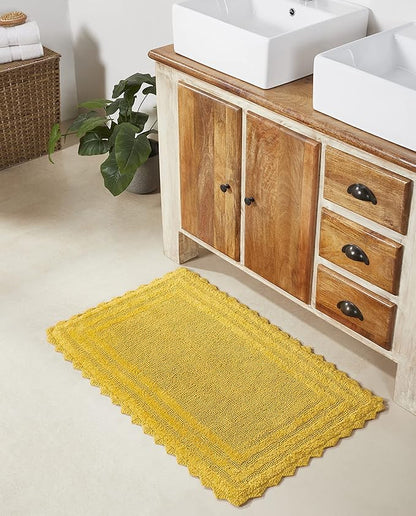 Better Trends Lilly Crochet Collection 100% Cotton 2 Piece Set (17" x 24" | 24" x 40") Bath Rug Set in Yellow