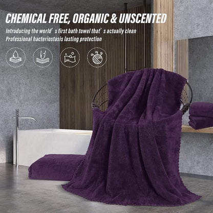 MOONQUEEN 6 Pack Premium Bath Towel Set - Quick Drying - Microfiber Coral Velvet Highly Absorbent Towels - Multipurpose Use as Bath Fitness, Bathroom, Shower, Sports, Yoga Towel (Grape Purple)