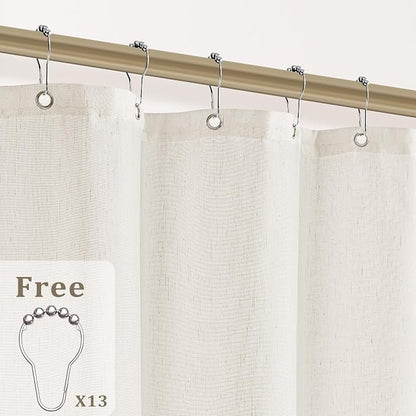 Cream Linen Shower Curtain with Tassels Water Repellent 72x84 Inch | Modern Elegant Bohemian Country Minimalist Style, Bathroom Decor Shower Curtains, Ivory Natural, Fabric Drapes, with Hooks