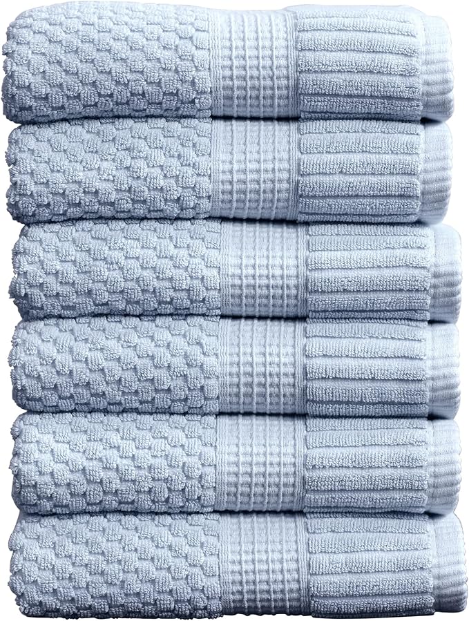 6 Pack 100% Cotton Hand Towels | Blue Towels | Oeko‑TEX Standard 100 | Soft & Absorbent, Quick‑Dry | Trinity Collection - Chambray Blue