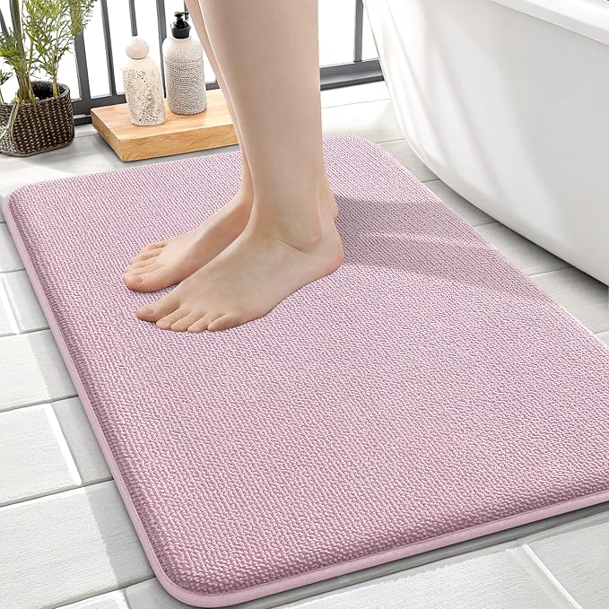 OLANLY Memory Foam Small Bathroom Rug 24x16, Absorbent Bath Mat, Dusty Rose | Soft Quick Dry Bath Rugs, Non-Slip Carpet, Machine Washable Mat for Bathroom Floor, Tub and Shower, Home Decor Accessories