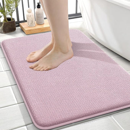 OLANLY Memory Foam Small Bathroom Rug 24x16, Absorbent Bath Mat, Dusty Rose | Soft Quick Dry Bath Rugs, Non-Slip Carpet, Machine Washable Mat for Bathroom Floor, Tub and Shower, Home Decor Accessories