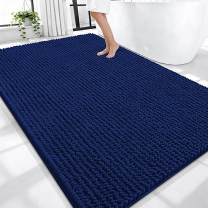 OLANLY Thick Chenille Large Bathroom Rugs 70x46, Absorbent Bath Mat, Navy | Soft Bath Rugs, Rubber Backing, Machine Wash Dry, Bath Mats for Bathroom, Tub and Shower, Home Decor Accessories