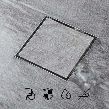 SaniteModar Shower Drain 4 inch Brushed with 2 in1 Tile Insert Cover | 304 Stainless Steel Brushed Square Shower Drain with Hair Catcher and Threaded Adapter