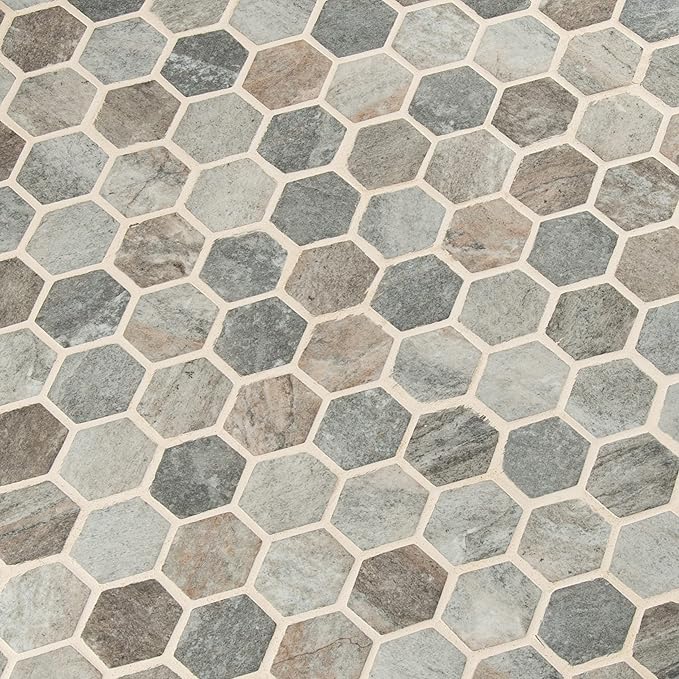 MSI Stonella Hexagon Textured Glass Mesh-Mounted Mosaic Tile for Bathroom, Kitchen Backsplash, Accent Wall Tile, and Shower Wall Tile
