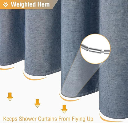 BTTN Fabric Shower Curtain, Linen Textured Heavy Duty Polyester Cloth Shower Curtain Set with Plastic Hooks, Blue Grey, 72" W x 72" L (Pack of 1)