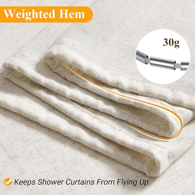 94 Inch Shower Curtain, Long Linen Neutral Tone Burlap Woven Look Vintage Country Style Rustic Cloth Shower Curtains for Bathroom, 72x94, Cream Beige