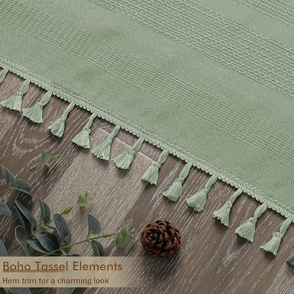Extra Long Boho Shower Curtain 84 Inch Long, Modern Farmhouse Heavy Duty Linen Textured Soft Fabric, Rustic Country Cloth Shower Curtain with Tassel for Bathroom Hotel, 72Wx84L, Light Green