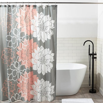 Madison Park Cotton Casual Floral Shower Curtain, 72"x72", Grey/Peach | Modern Bathroom Decor, Machine Washable, Fabric Privacy Screen