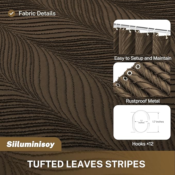 Brown Boho Shower Curtain Woven Fabric Shower Curtain, 72 x 72 Tufted Leaves Textured Striped Modern Farmhouse Minimalist Cloth for Bathroom