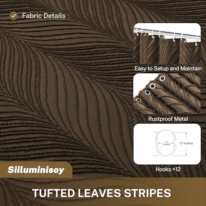 Brown Boho Shower Curtain Woven Fabric Shower Curtain, 72 x 72 Tufted Leaves Textured Striped Modern Farmhouse Minimalist Cloth for Bathroom