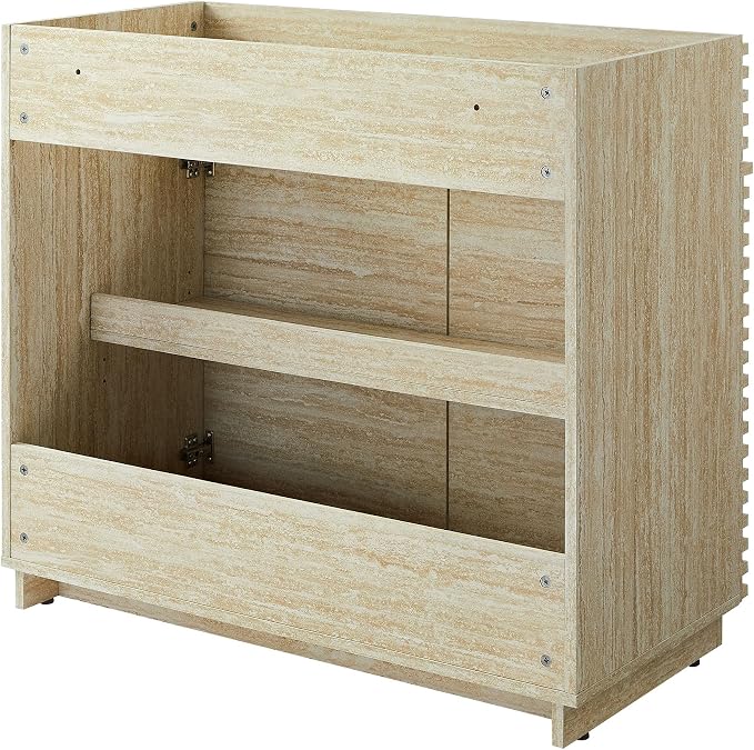 Modway Render Faux Travertine Slatted Bathroom Cabinet in Travertine - 36 Inch Single Bathroom Vanity with No Sink - Modern Freestanding Vanity Storage Cabinet - Mid-Century Bathroom Furniture