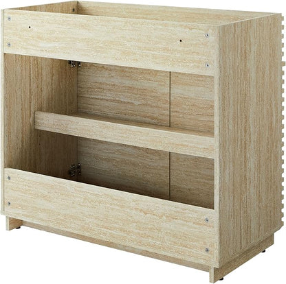 Modway Render Faux Travertine Slatted Bathroom Cabinet in Travertine - 36 Inch Single Bathroom Vanity with No Sink - Modern Freestanding Vanity Storage Cabinet - Mid-Century Bathroom Furniture