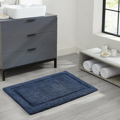 Jean Pierre New York Lydia Border 100% Cotton Bath Mat - Non-Slip Bath Rug - Midnight Navy - 20"x32"