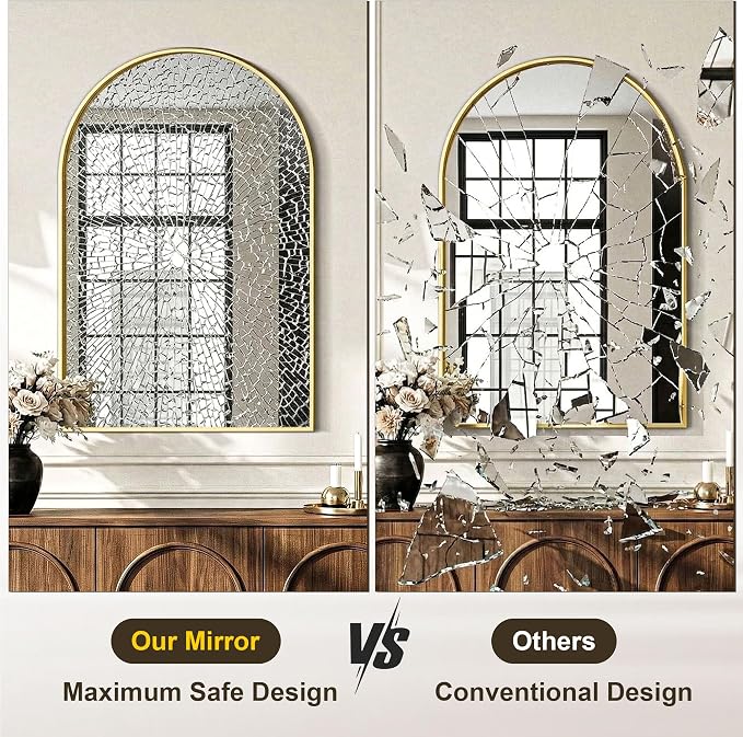 AMOISE Arched Bathroom Mirror for wall, 2 Pack 36"x24" Vanity Mirror, Gold | Metal Frame, HD Glass, Over Sink Mirror for Bathroom, Entryway, Living Room & Bedroom