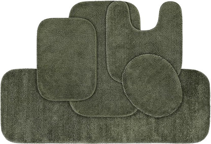 Garland Rug Traditional Nylon Washable Deep Fern 5 Piece Set - Lid, Contour, 3 Bath Rugs - Soft, Absorbent, and Stylish for Your Bathroom