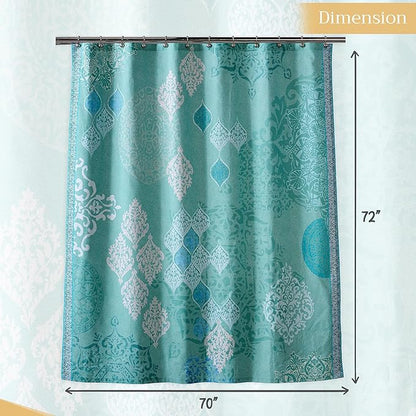 Maison d' Hermine Shower Curtain 100% Cotton One Panel 70"x72" Washable Fabric Shower Curtains for Bathroom, Easy Hanging with 12 Button Holes - Home Spa Easter Gifts (Versailles - Turquoise)
