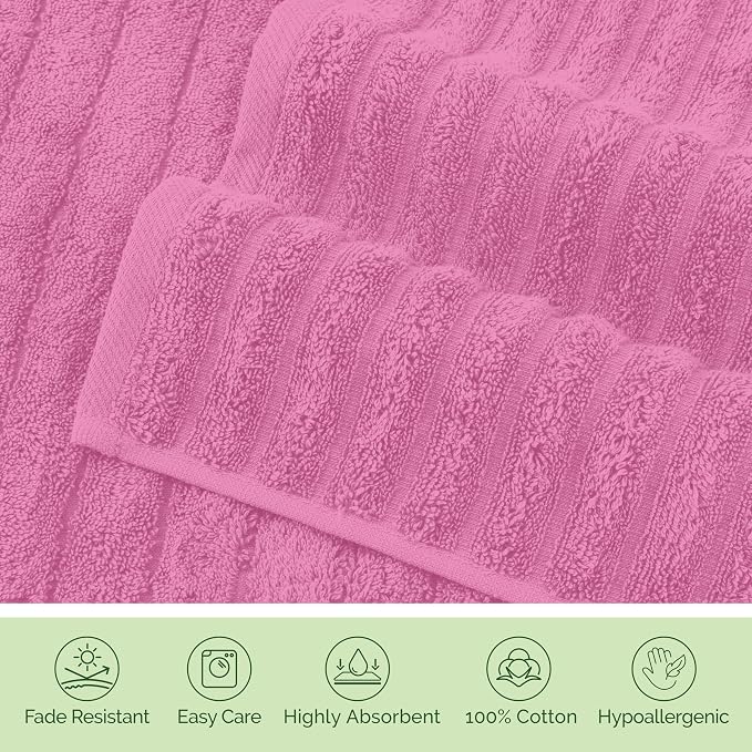 Elegant Comfort 100% Turkish Cotton Corduroy Ribbed Luxury Washcloths 6 Pack Soft 13 x 13 Inch - Higly Absorbent, Durable, Quick Dry, Spa Premium Hotel Quality for Bathroom or Travel, Light Pink