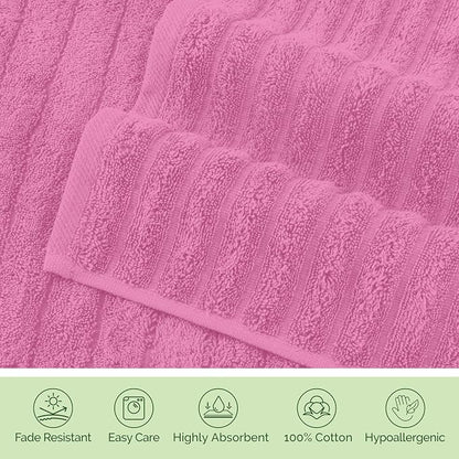 Elegant Comfort 100% Turkish Cotton Corduroy Ribbed Luxury Washcloths 6 Pack Soft 13 x 13 Inch - Higly Absorbent, Durable, Quick Dry, Spa Premium Hotel Quality for Bathroom or Travel, Light Pink