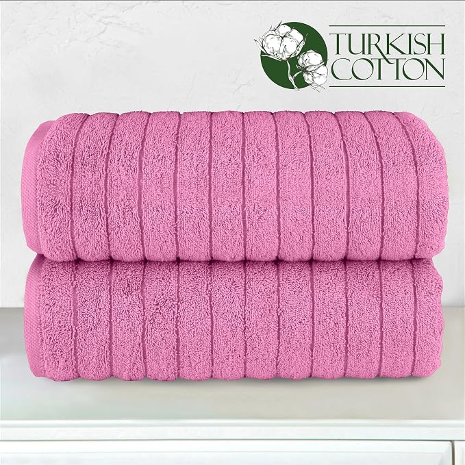 Elegant Comfort 100% Turkish Cotton Corduroy Ribbed Luxury Soft 2 Pack Bath Towels 27 x 54 Inch - Ultra Plush, Absorbent, Quick Dry, Hotel Spa Quality Towels for Bathroom Essentials, Light Pink