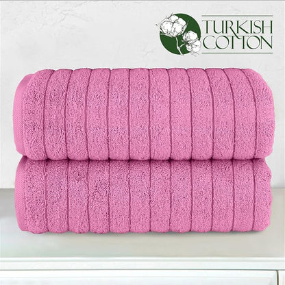 Elegant Comfort 100% Turkish Cotton Corduroy Ribbed Luxury Soft 2 Pack Bath Towels 27 x 54 Inch - Ultra Plush, Absorbent, Quick Dry, Hotel Spa Quality Towels for Bathroom Essentials, Light Pink