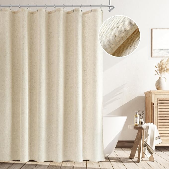 Beige Shower Curtain, Linen Textured Fabric Shower Curtains for Bathroom Modern Farmhouse Neutral Tone Premium Quality Fabric Bohemian Rustic Cottage Country Bathroom Decor, Cream, 72 x 72