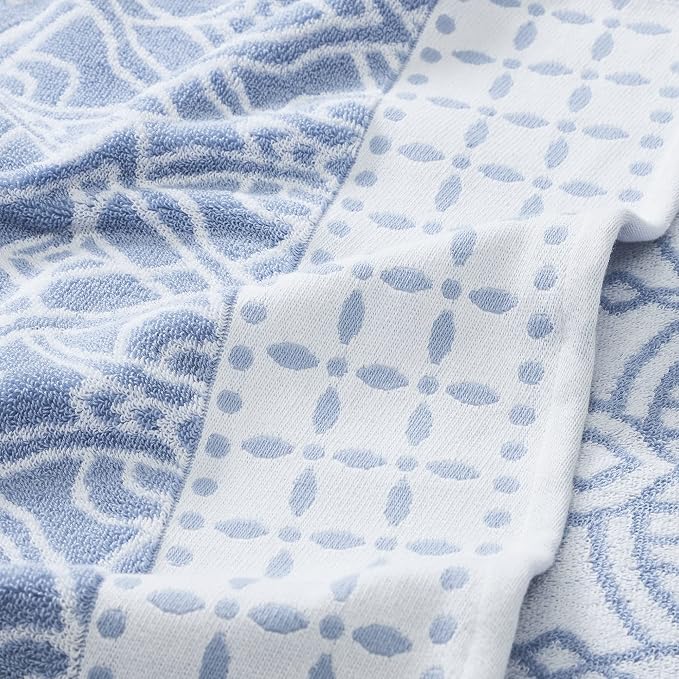 Modern Threads Monroe 6-Piece 100% Cotton Towel Set – Reversible Yarn Dyed Jacquard & Solid – Includes 2 Bath Towels, 2 Hand Towels, 2 Washcloths – Absorbent, Quick Dry, Soft & Durable – Blue