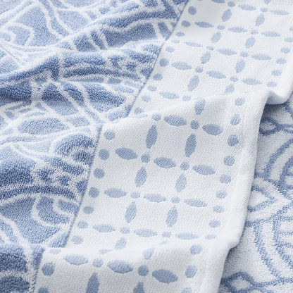 Modern Threads Monroe 6-Piece 100% Cotton Towel Set – Reversible Yarn Dyed Jacquard & Solid – Includes 2 Bath Towels, 2 Hand Towels, 2 Washcloths – Absorbent, Quick Dry, Soft & Durable – Blue