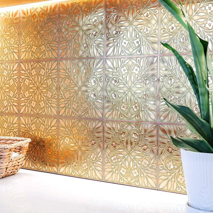 Main Street Peel and Stick Wallpaper Tiles, Gold & Green Leaves, 24-Pack | 8"x8" tiles, covers 10.67 sq ft. Peel-and-stick paper, no extra adhesive needed. Ideal for backsplashes & DIY projects.