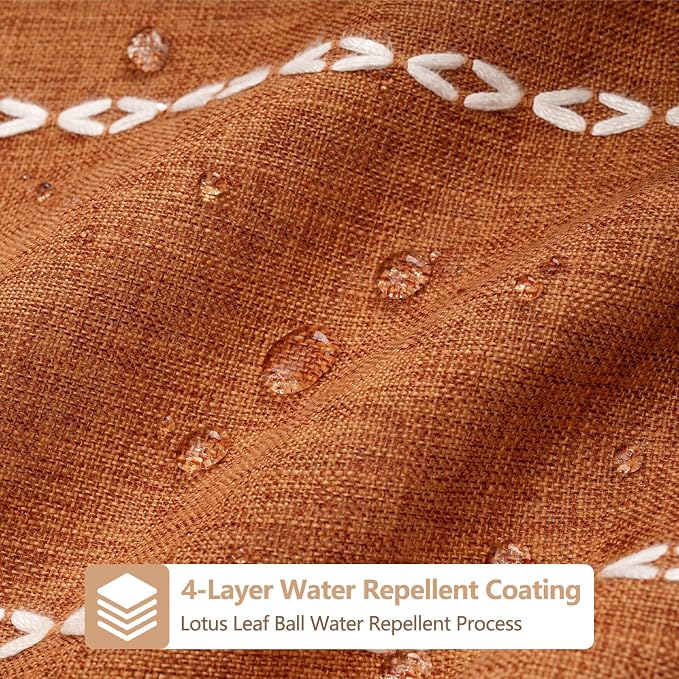 Seenus 72 x 76 inch Extra Long Boho Chic Shower Curtain Heavyweight with Tassels, Sunset Orange Linen Textured Fabric Farmhouse Shower Curtain, Elegant White Striped Bathroom Curtain Water Repellent