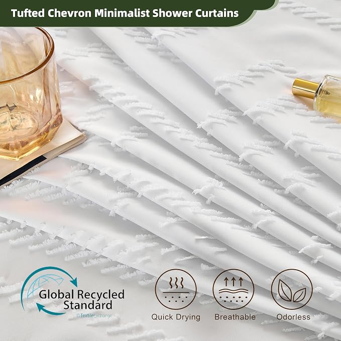 Siiluminisoy 78 Inch Shower Curtain White Shower Curtain Fabric 72x78 Shower Curtains Cloth Textured Tufted Chevron Elegant Shower Curtains Waterproof for Bathroom