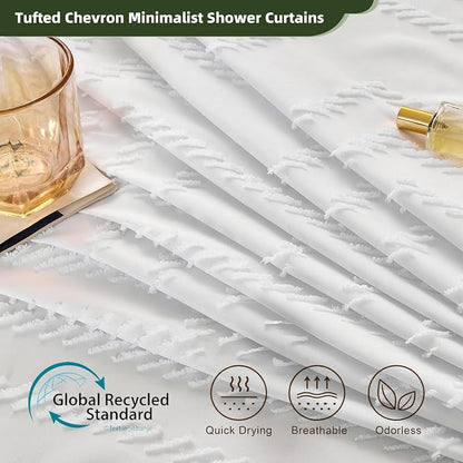 Siiluminisoy 78 Inch Shower Curtain White Shower Curtain Fabric 72x78 Shower Curtains Cloth Textured Tufted Chevron Elegant Shower Curtains Waterproof for Bathroom