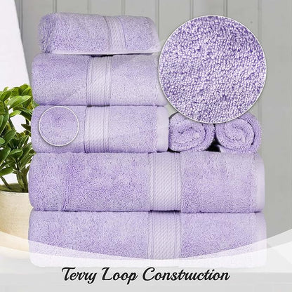 Superior Egyptian Cotton Ultra Plush & Absorbent, 10 Piece Set, Purple | Quick Dry, Soft Luxury Towel Set, Bath Essentials, Guest Bath, Spa, 2 Bath, 4 Hand, 4 Face Towels, Madeline Towels