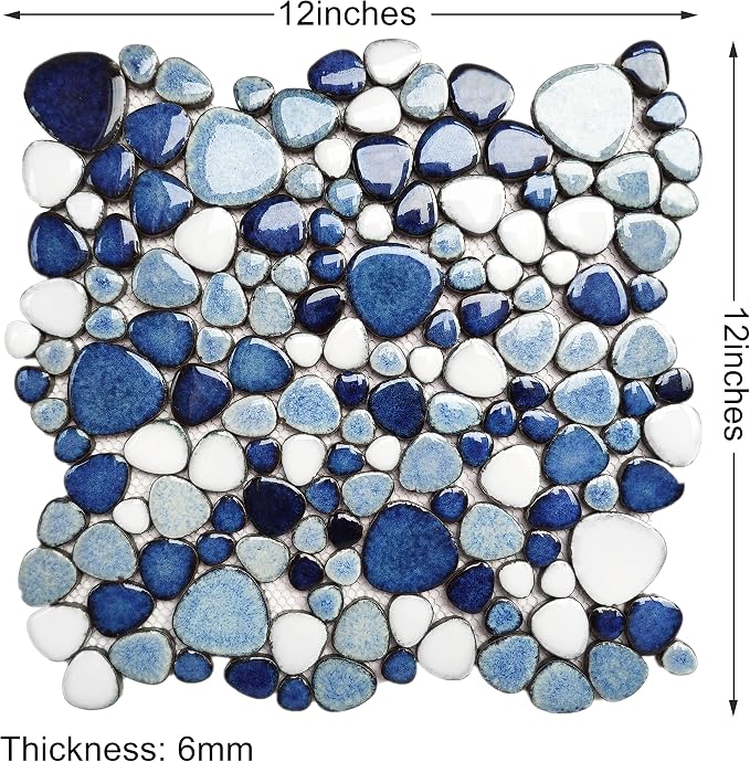 Blue Shower Floor Pebbles Tile Bathroom Mosaic Backsplash Wall Tiles (5 Sheets)