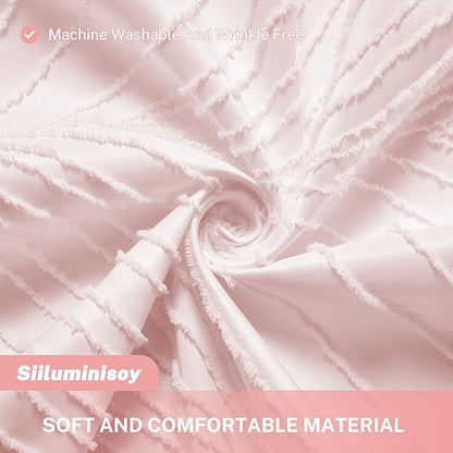 84in Extra Long Shower Curtain Pink Boho Shower Curtain with Tassel 72 x 84 Tufted Leaves Textured Striped Cute Shower Curtains for Bathroom