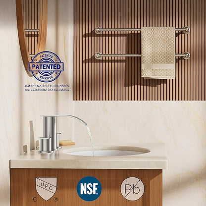 FORIOUS Upgrade Bathroom Faucets 3 Hole Brushed Nickel, Waterfall 8 Inch Widespread Bathroom Sink Faucet with Pop-up Drain and Supply Lines, Two Handles for Vanity, Farmhouse, School Restroom Sink